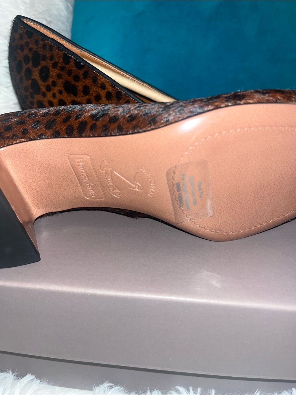 Franco Sarto Leopard Print Brown Block Heel Pumps - Picture 5 of 8